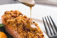 Dijon Maple Bourbon Glazed Pecan Crusted Salmon