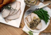 Roasted Capon with Mushroom-Cognac Reduction