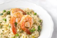 Bubbly Leek Risotto Crowned with Succulent Roasted Shrimp