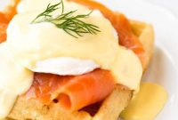 Smoked Salmon Benedict Atop Dill Waffles