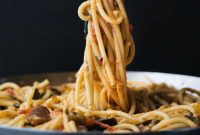 Roasted Eggplant and Burst Cherry Tomato Bucatini