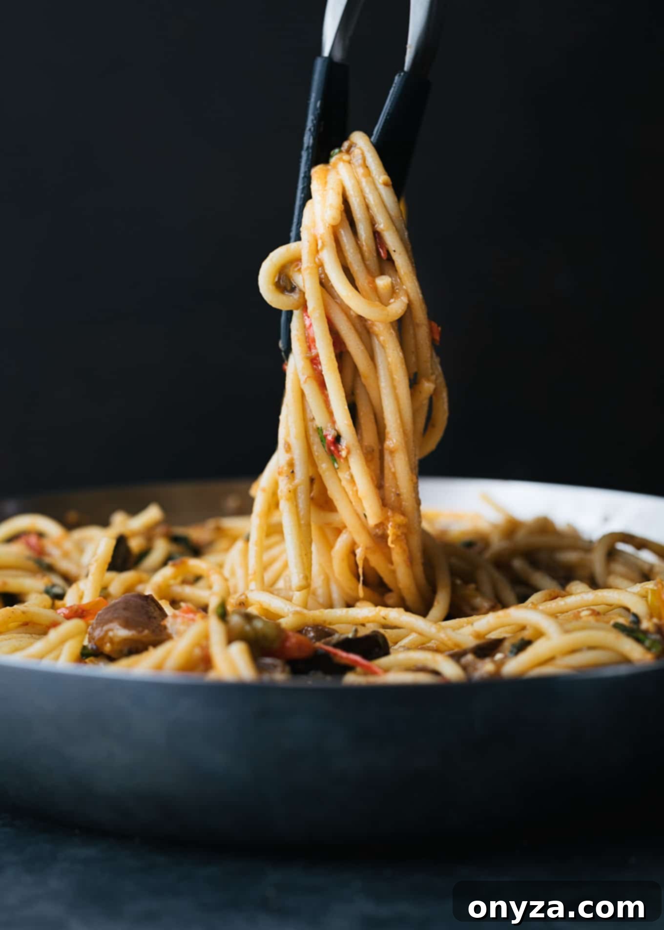 Roasted Eggplant and Burst Cherry Tomato Bucatini 1 featured 8397