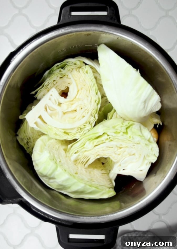raw cabbage wedges in an Instant Pot