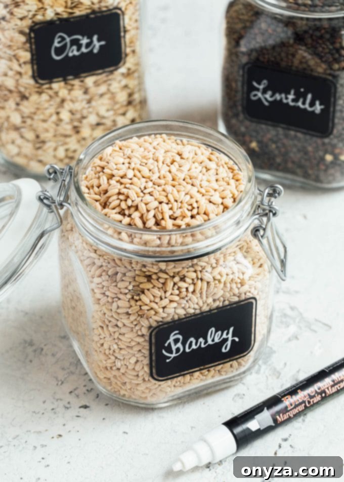 Stress-Free Pantry Organization You'll Love 2 pearled barley in a hermetic glass jar