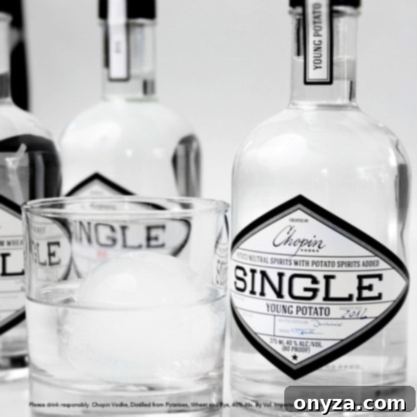 Bottle of Chopin Single Young Potato vodka, a unique seasonal release showcasing early harvest potatoes.