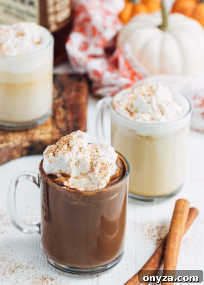 pumpkin spice hot chocolate with white and dark chocolate