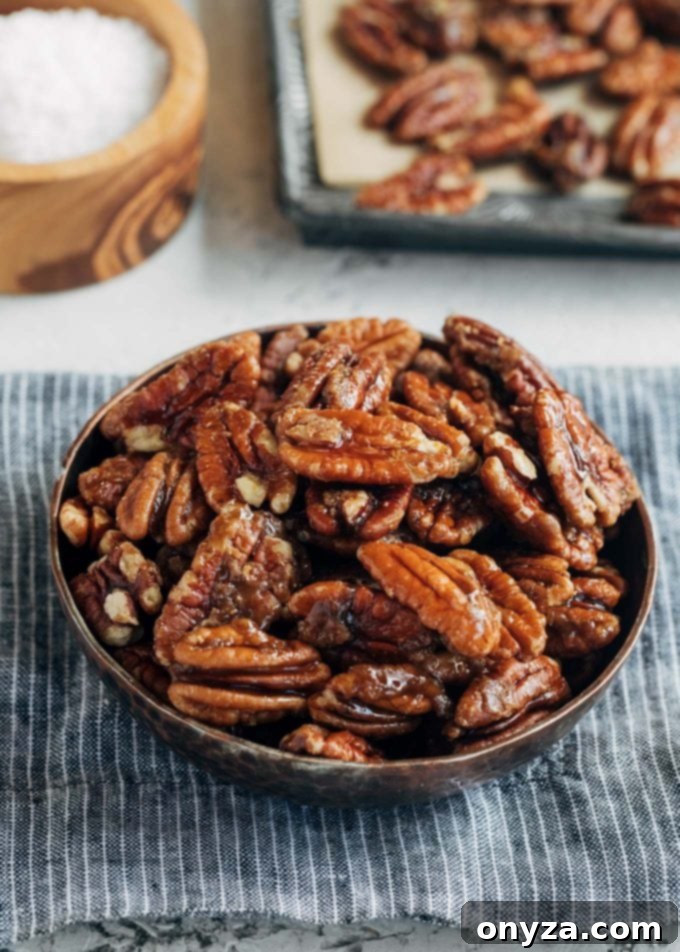 Stovetop Caramel Crunch Pecans 3 Bowl of caramelized pecans