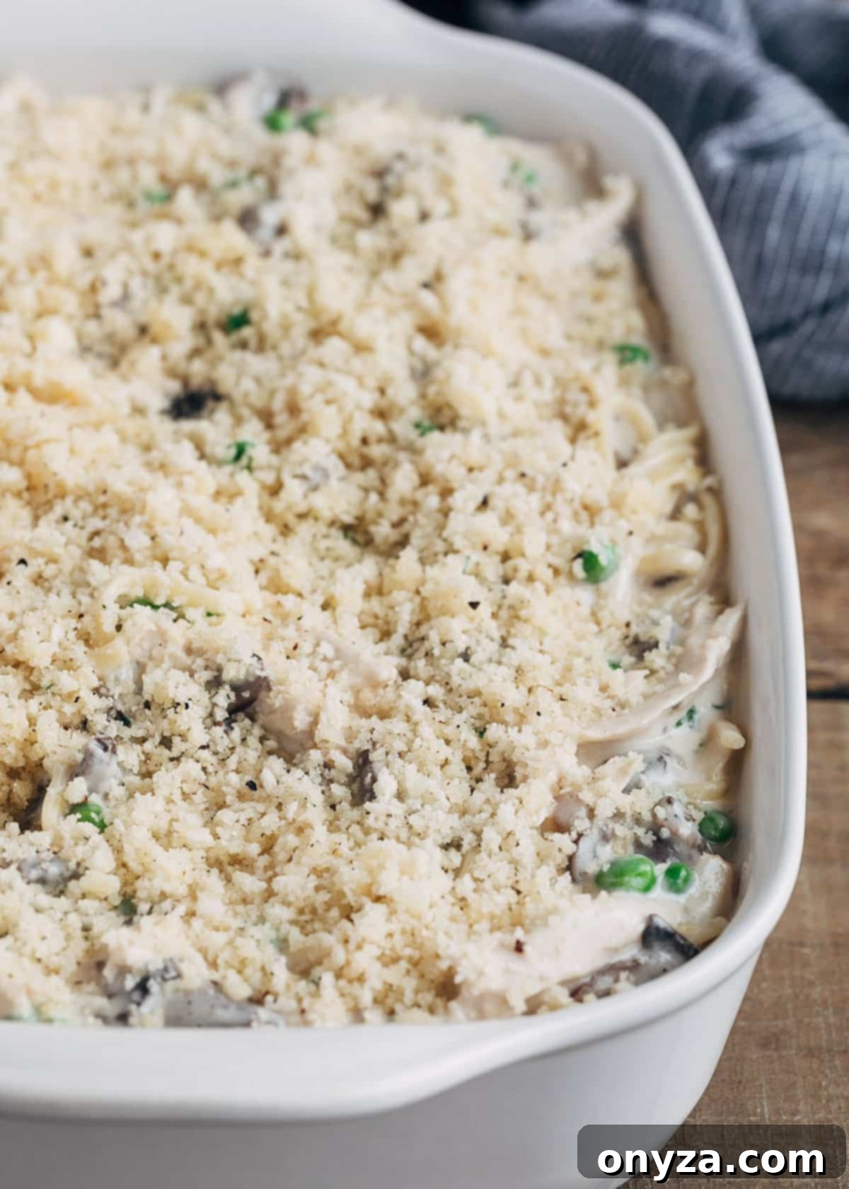 Creamy Turkey Tetrazzini 5 unbaked pan of turkey tetrazzini with parmesan pankounbaked pan of turkey tetrazzini with parmesan panko