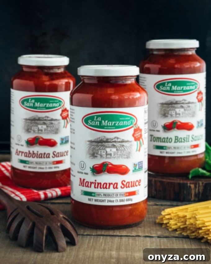 San Marzano Mussel Pasta 3 Three jars of premium La Regina di San Marzano pasta sauces displayed