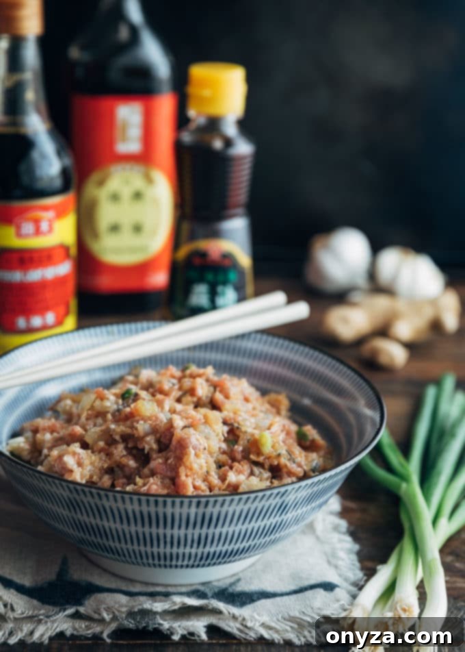 pork and shrimp wonton filling in a bowl