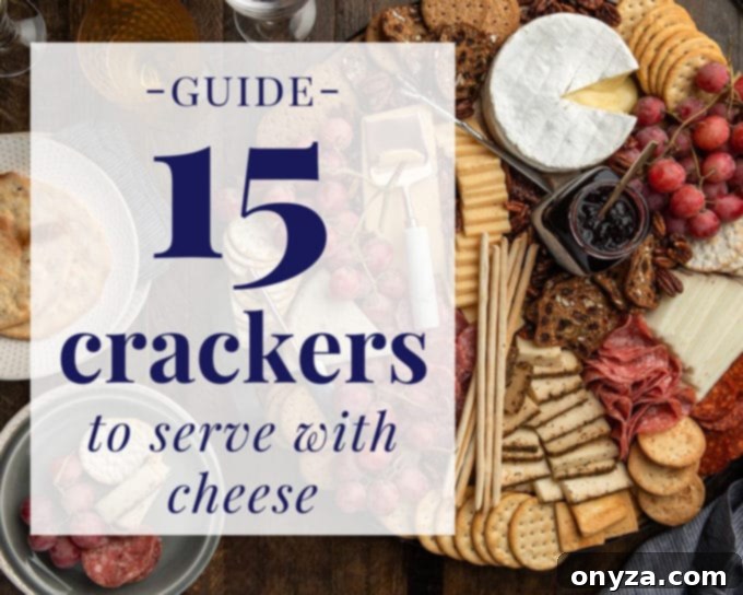 15 Perfect Crackers for Your Cheese Board 2 A beautifully arranged cheese board featuring various cheeses, fruits, and an assortment of crackers, highlighting the perfect pairing of flavors and textures.