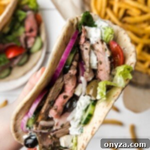 closeup of a hand holding a roasted lamb pita
