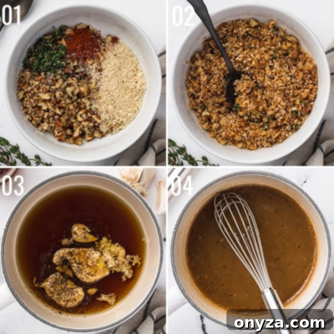 overhead collage showing the process of making a pecan crust and maple bourbon glaze