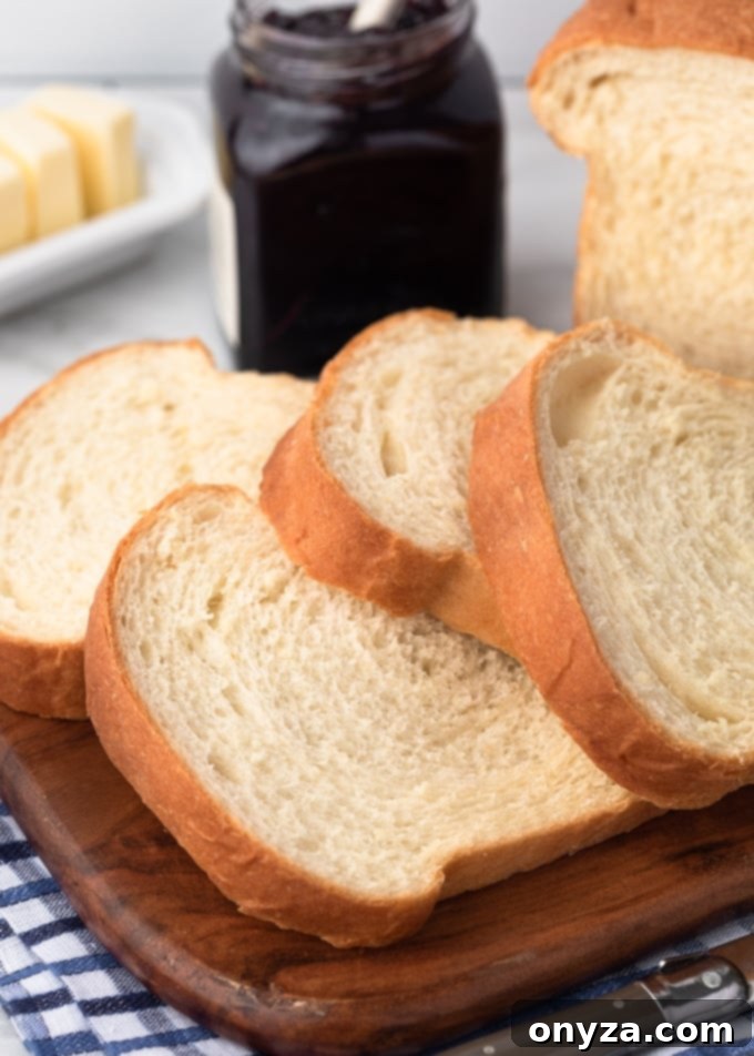 closeup of sliced homemade white bread