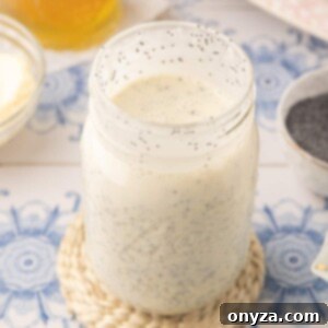 Velvet Poppy Seed Dressing 8 creamy poppy seed dressing in a mason jar