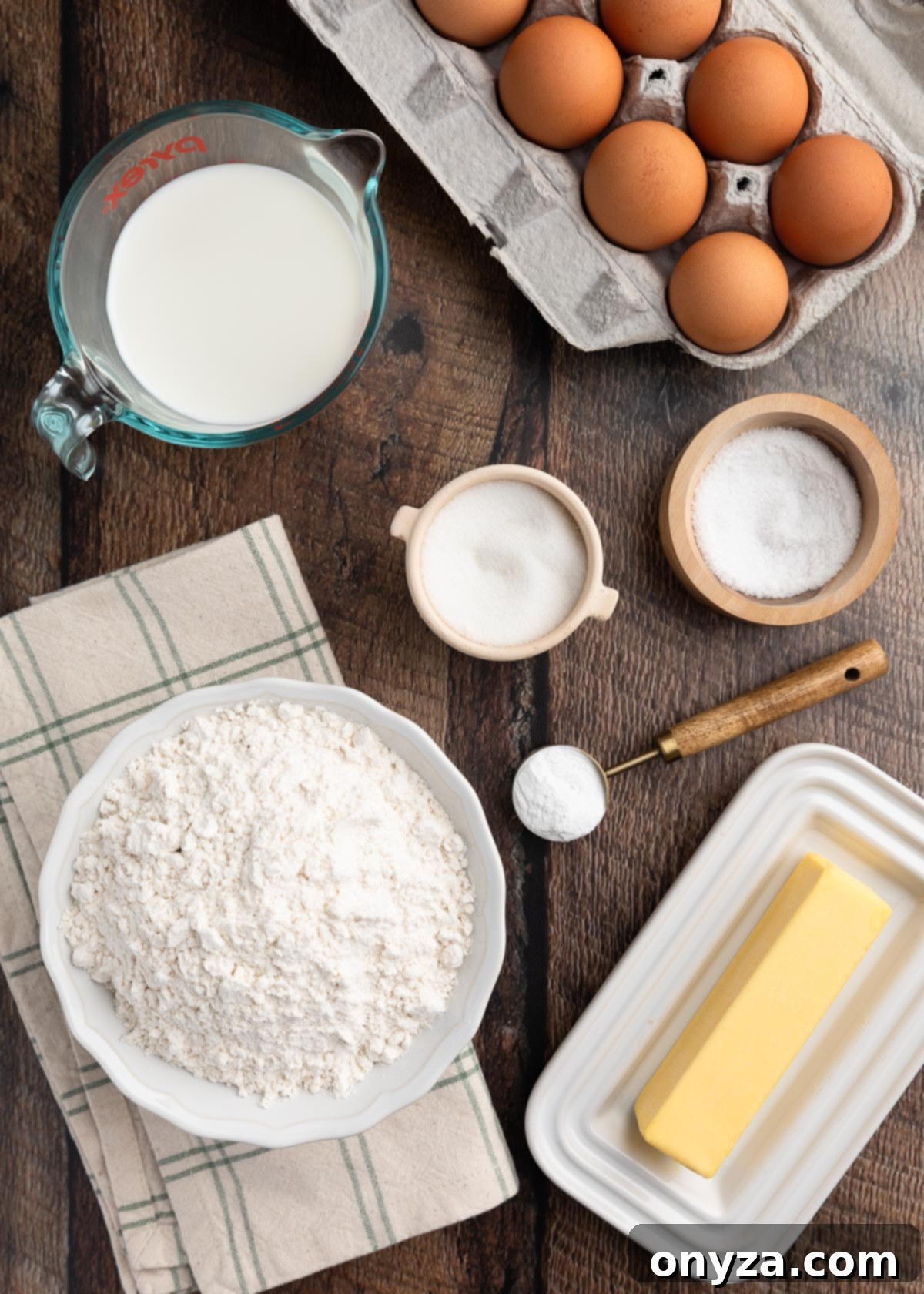 overhead photo of ingredients for Irish Scones on a wooden board