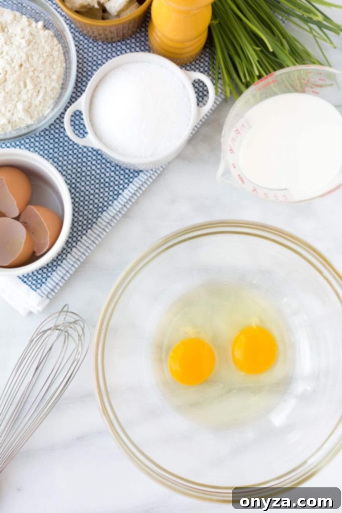 eggs, milk, and flour to make popover batter