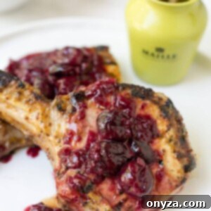 Honey Mustard Grilled Pork Chops with Cherry Sauce