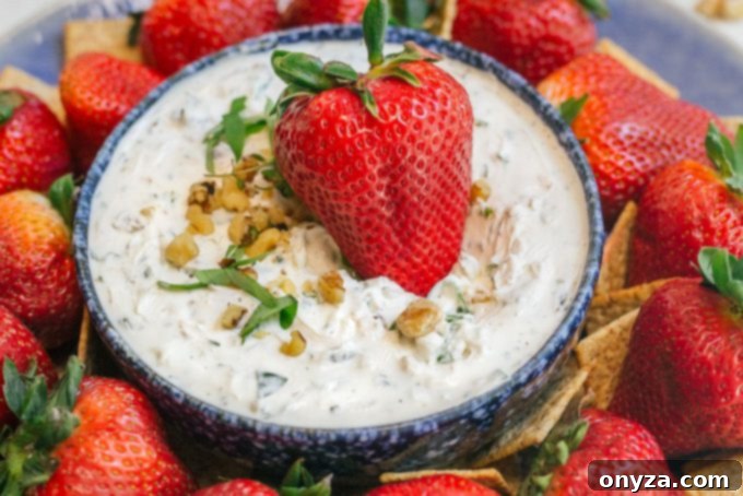 Cal Giant Strawberry dipper! | Striped Spatula A fresh California Giant strawberry dipped into creamy whipped goat cheese and herb dip.