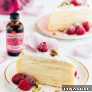 sliced crepe cake with rosewater-vanilla cream