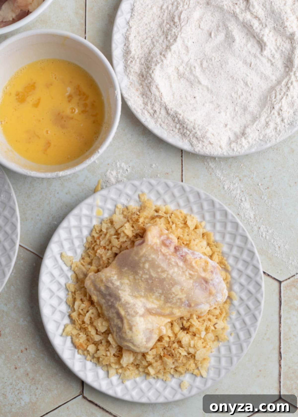 Breading with crushed potato chips
